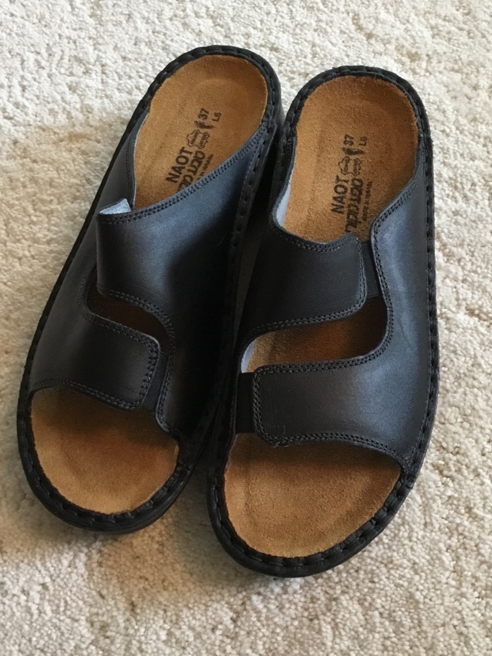 Naot Black Leather Slip On Sandals